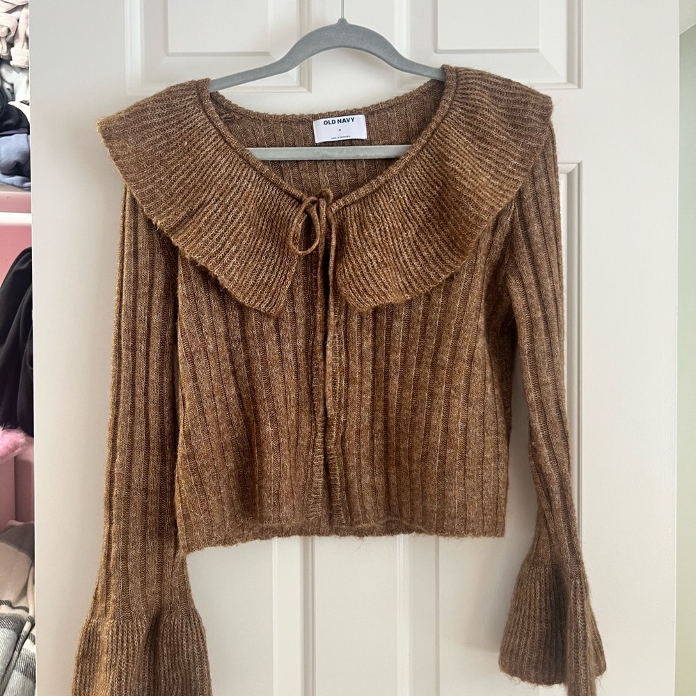 Old Navy Brown Ribbed Cardigan with Flared Sleeves